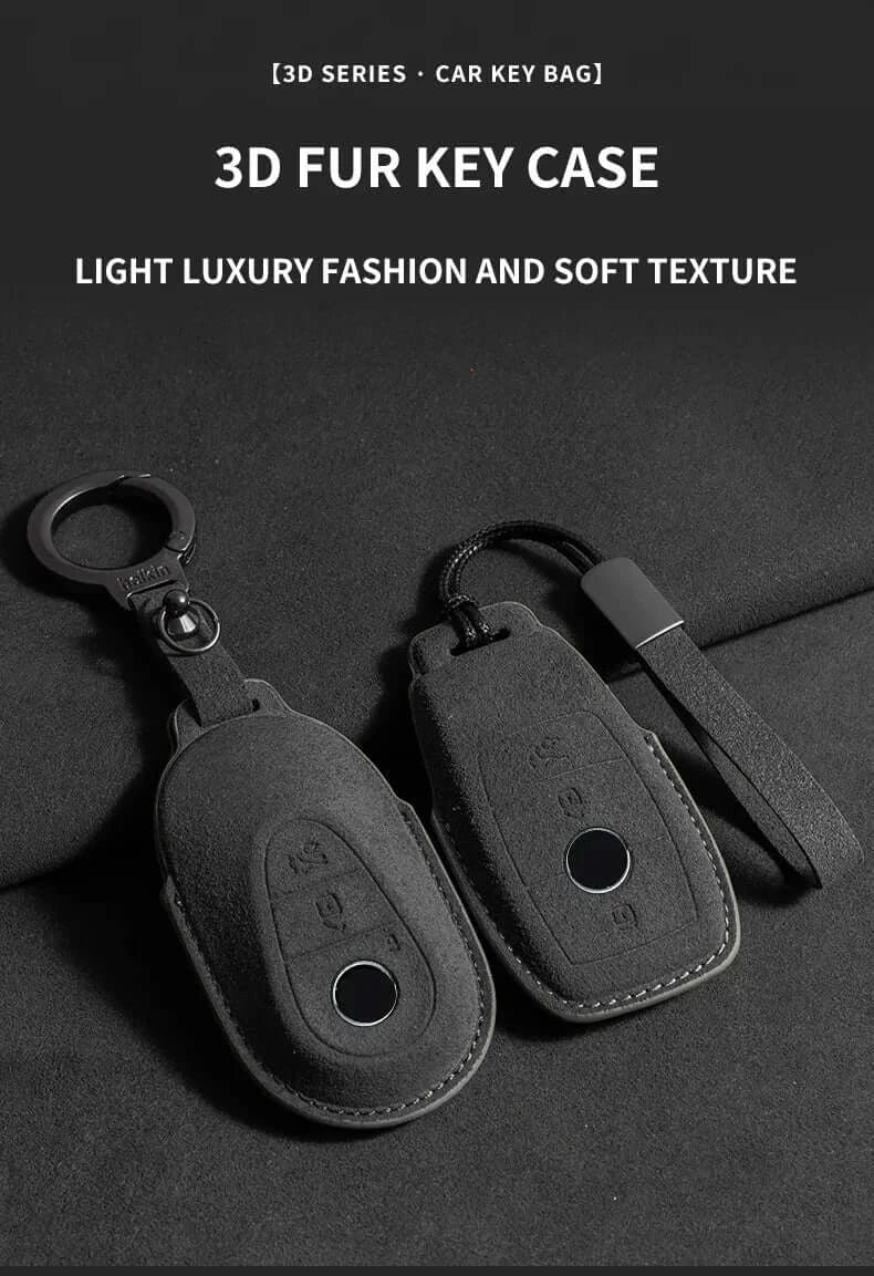 3D fur key case showcasing light luxury fashion and soft texture for car keys.