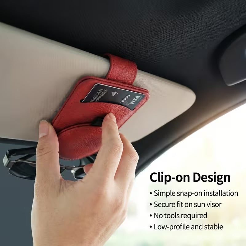 Universal Leather Car Visor Sunglasses Holder & Card Clip