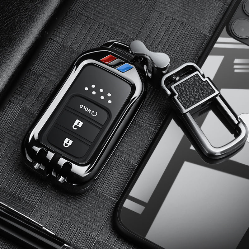 Honda Accord & Civic Remote Key Fob Cover: Zinc Metal & Leather Shell