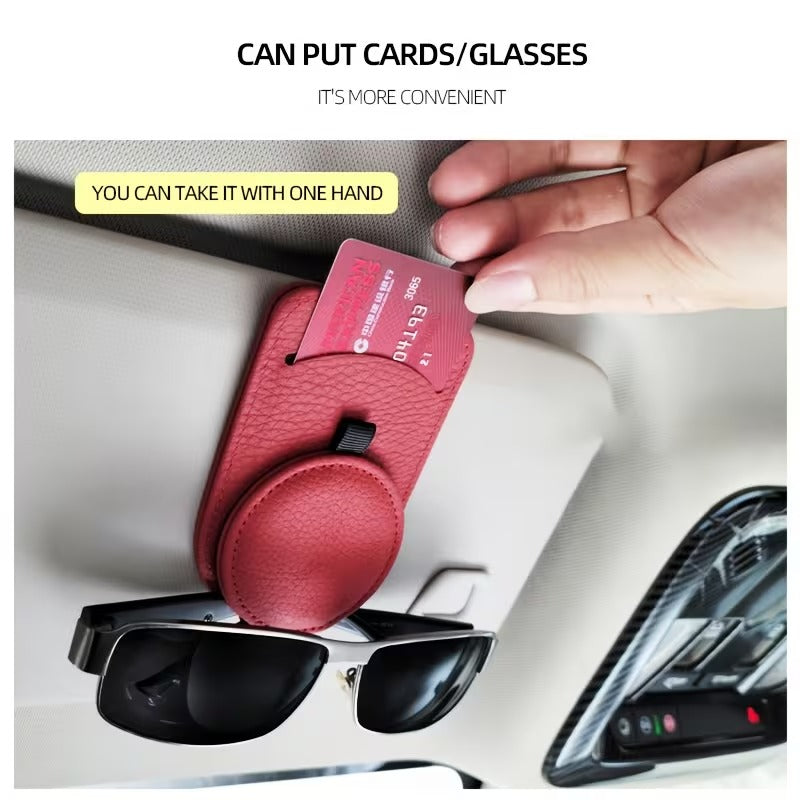 Universal Leather Car Visor Sunglasses Holder & Card Clip