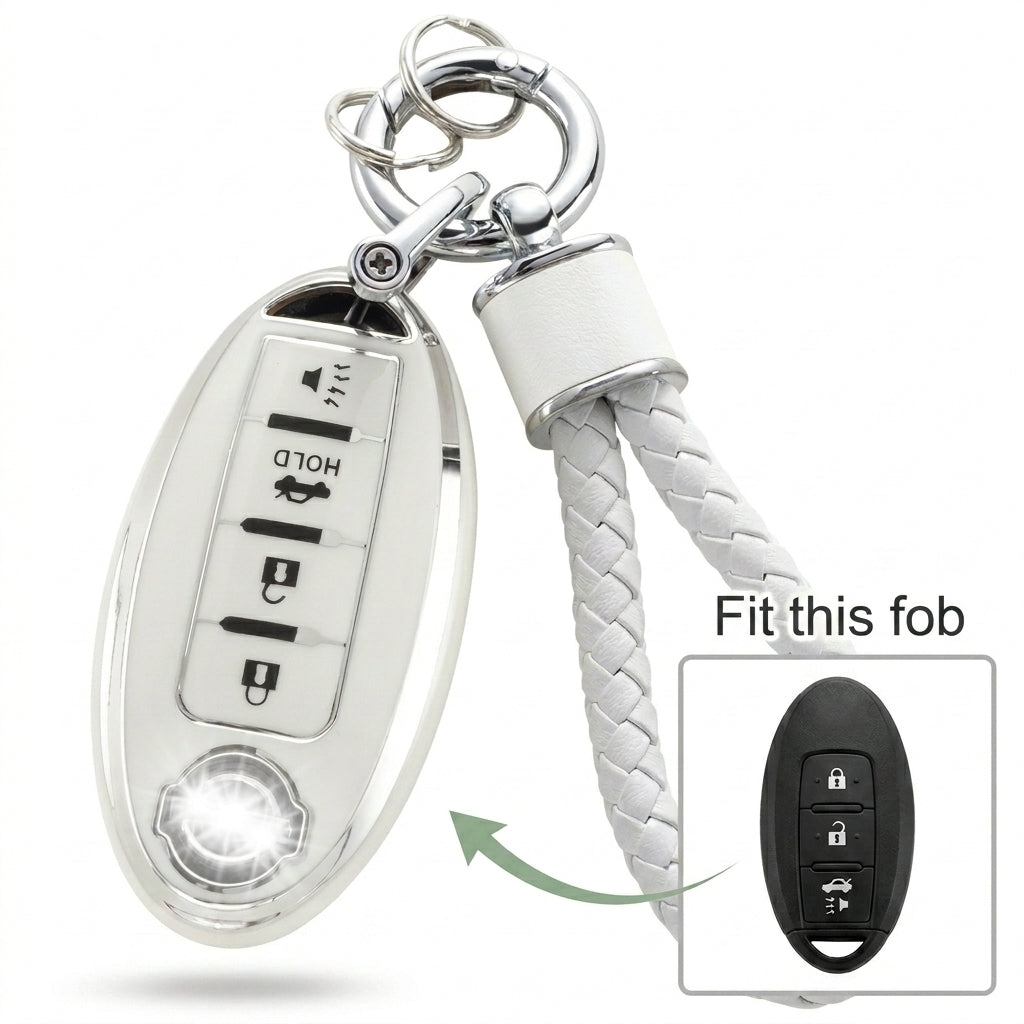 Nissan A4 & A5 Remote Key Fob Cover: Silver Edge TPU Shell