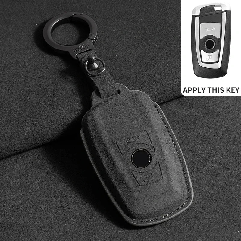 BMW Remote Key Fob Cover for Series 1-8, X1-X6: Premium Suede Leather Case