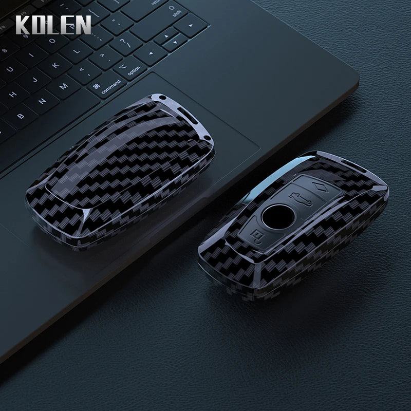 BMW Remote Key Fob Cover for Series 1-7, X1-X7: ABS Carbon Fiber Hard Shell