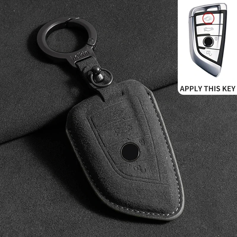 BMW Remote Key Fob Cover for Series 1-8, X1-X6: Premium Suede Leather Case