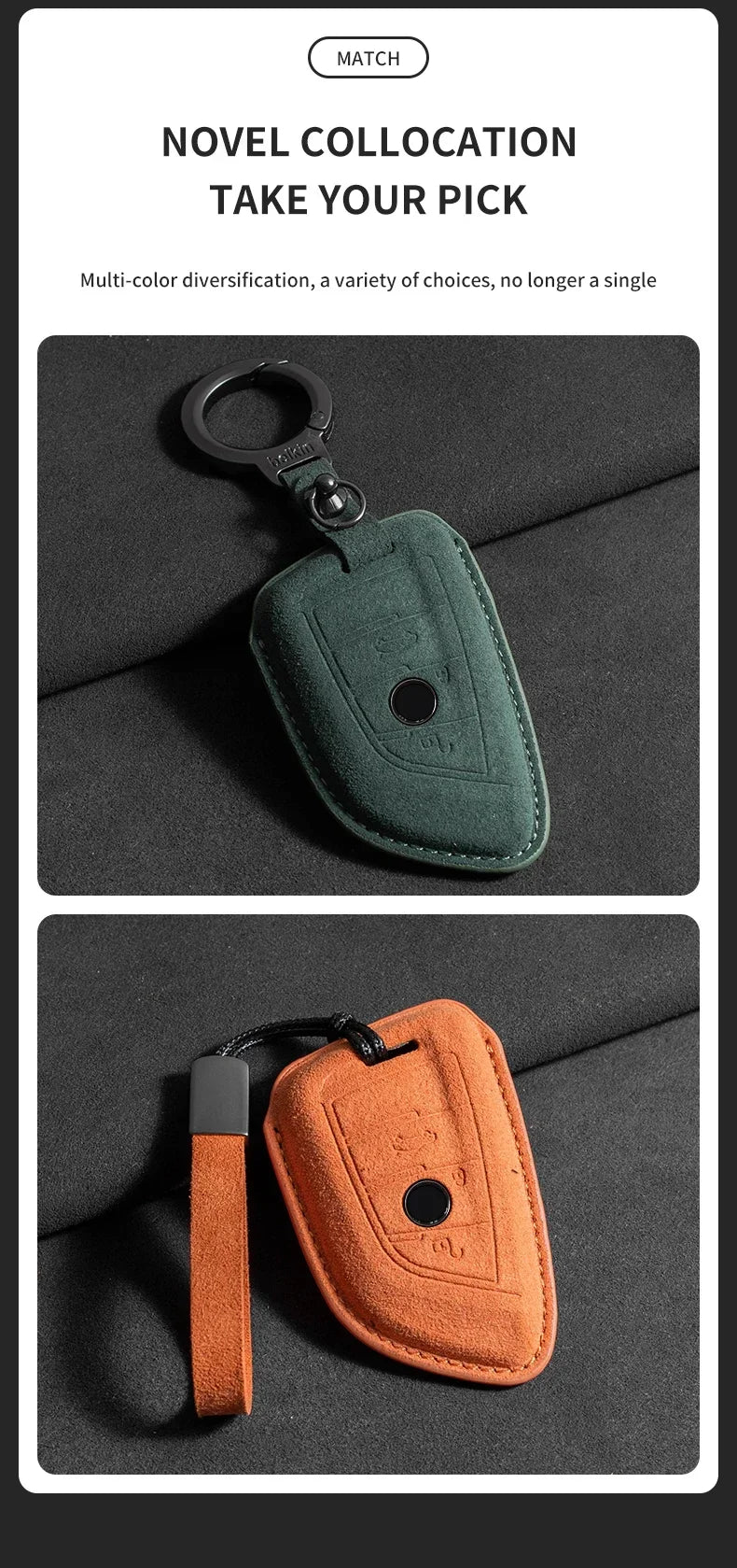 BMW Remote Key Fob Cover for Series 1-8, X1-X6: Premium Suede Leather Case