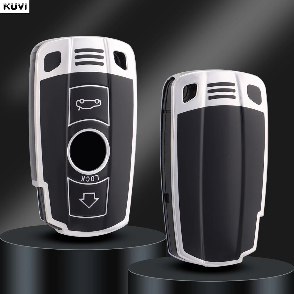BMW Remote Key Fob Case for Series 3/5/6, X1/X5/X6: Slim TPU Carbon Fiber Shell