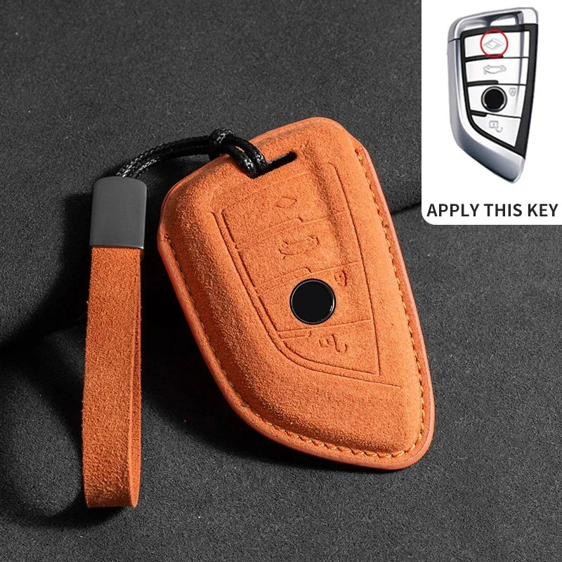 BMW Remote Key Fob Cover for Series 1-8, X1-X6: Premium Suede Leather Case