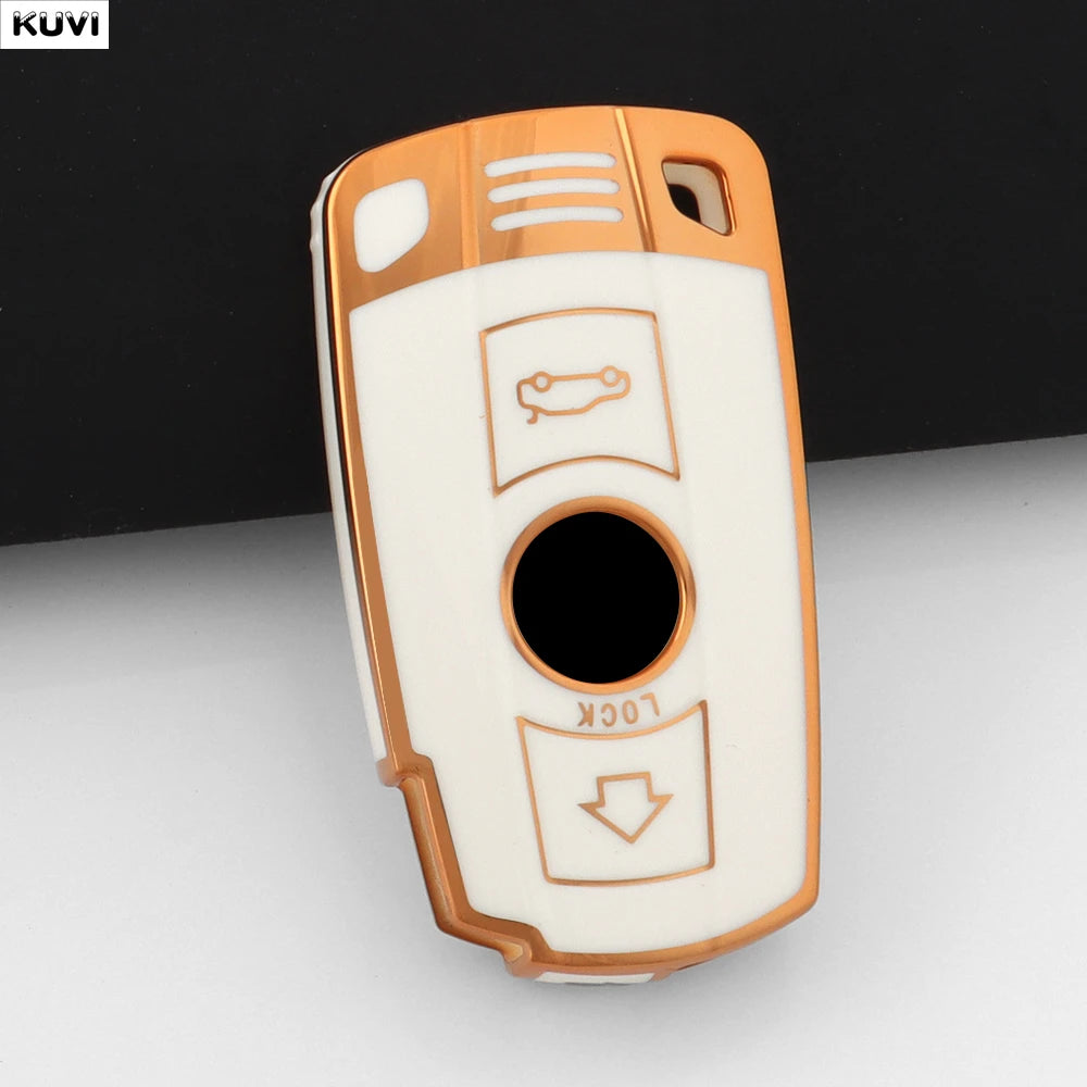 BMW Remote Key Fob Case for Series 3/5/6, X1/X5/X6: Slim TPU Carbon Fiber Shell
