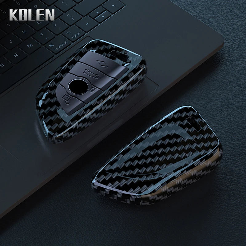 BMW Remote Key Fob Cover for Series 1-7, X1-X7: ABS Carbon Fiber Hard Shell