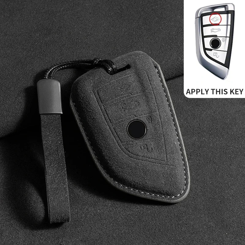 BMW Remote Key Fob Cover for Series 1-8, X1-X6: Premium Suede Leather Case