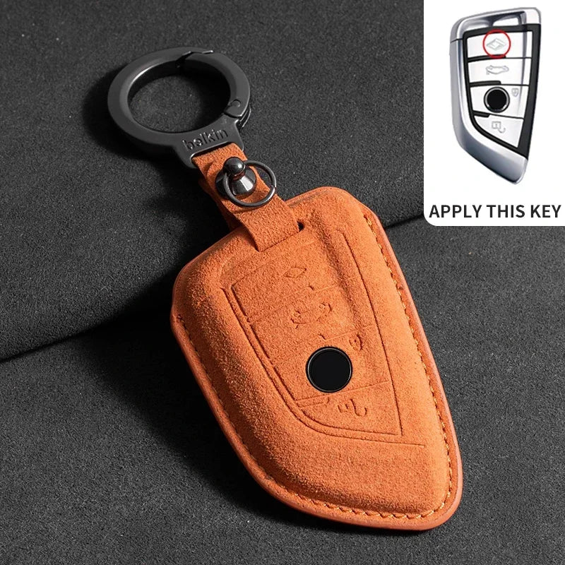 BMW Remote Key Fob Cover for Series 1-8, X1-X6: Premium Suede Leather Case