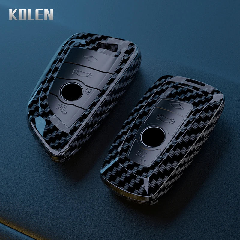 BMW Remote Key Fob Cover for Series 1-7, X1-X7: ABS Carbon Fiber Hard Shell
