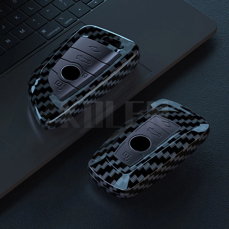 BMW Remote Key Fob Cover for Series 1-7, X1-X7: ABS Carbon Fiber Hard Shell