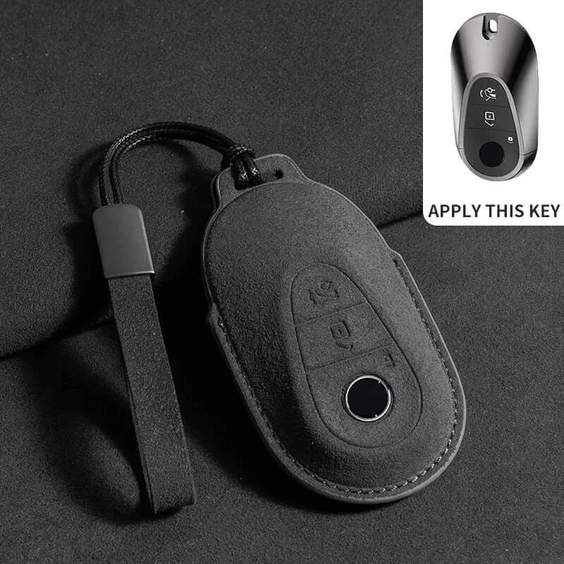 Suede leather key fob case Mercedes Benz for E Class W213 W205, 2018-2020, remote fob shell with a sleek design.