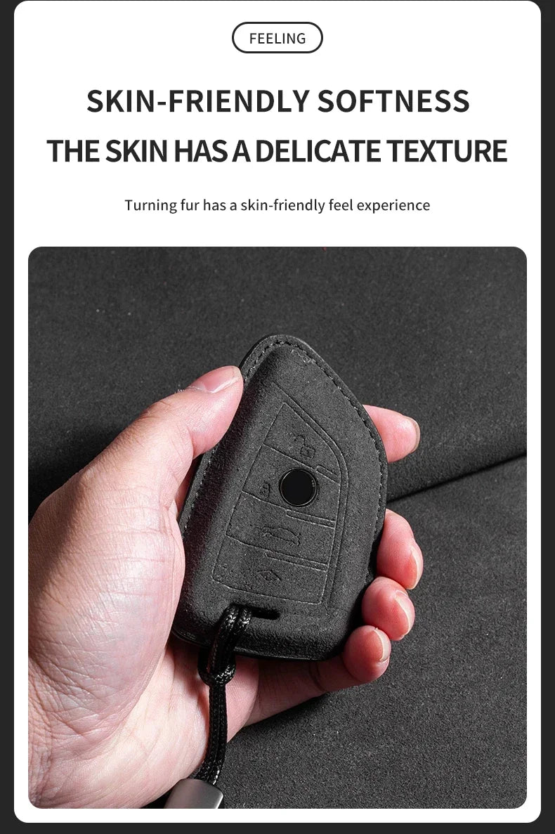 BMW Remote Key Fob Cover for Series 1-8, X1-X6: Premium Suede Leather Case