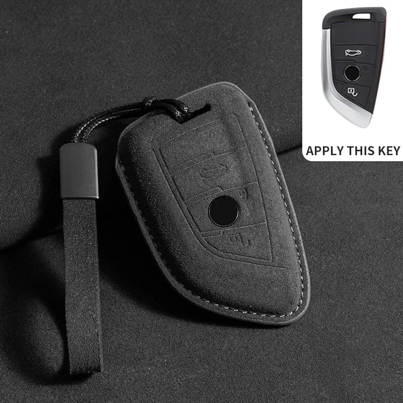 BMW Remote Key Fob Cover for Series 1-8, X1-X6: Premium Suede Leather Case