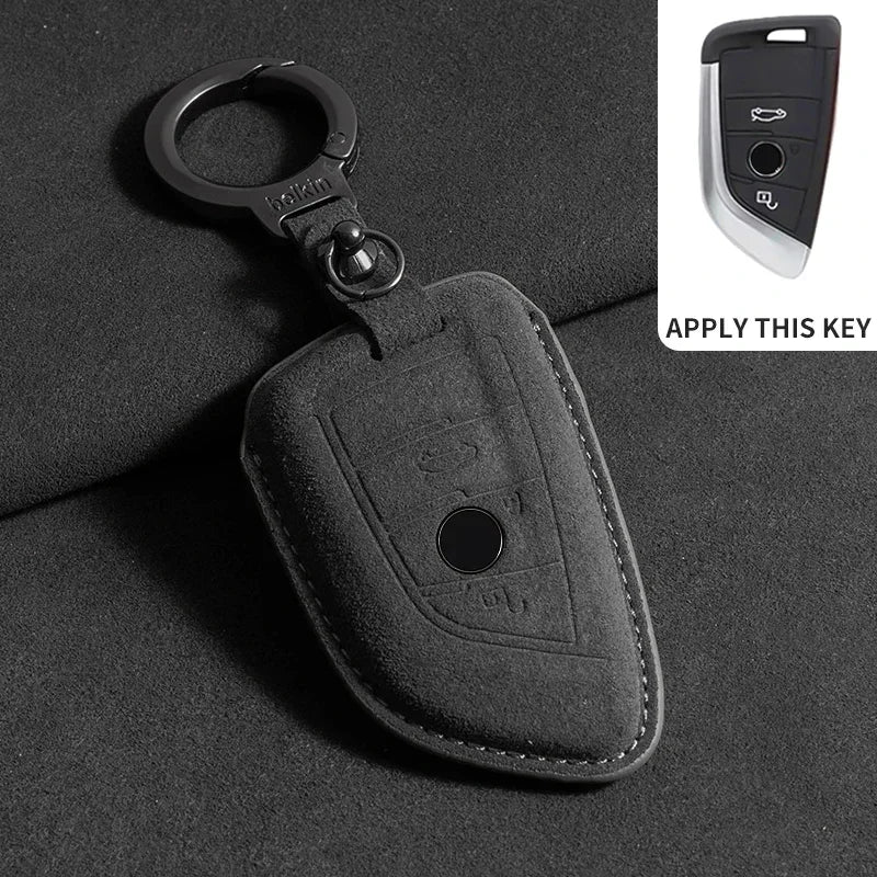 BMW Remote Key Fob Cover for Series 1-8, X1-X6: Premium Suede Leather Case