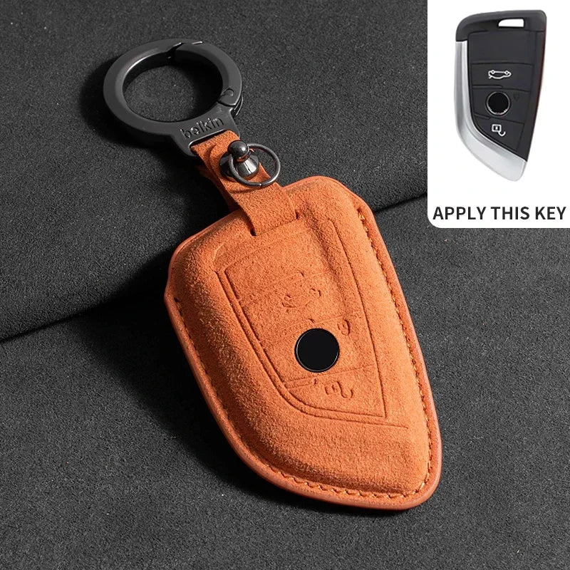 BMW Remote Key Fob Cover for Series 1-8, X1-X6: Premium Suede Leather Case