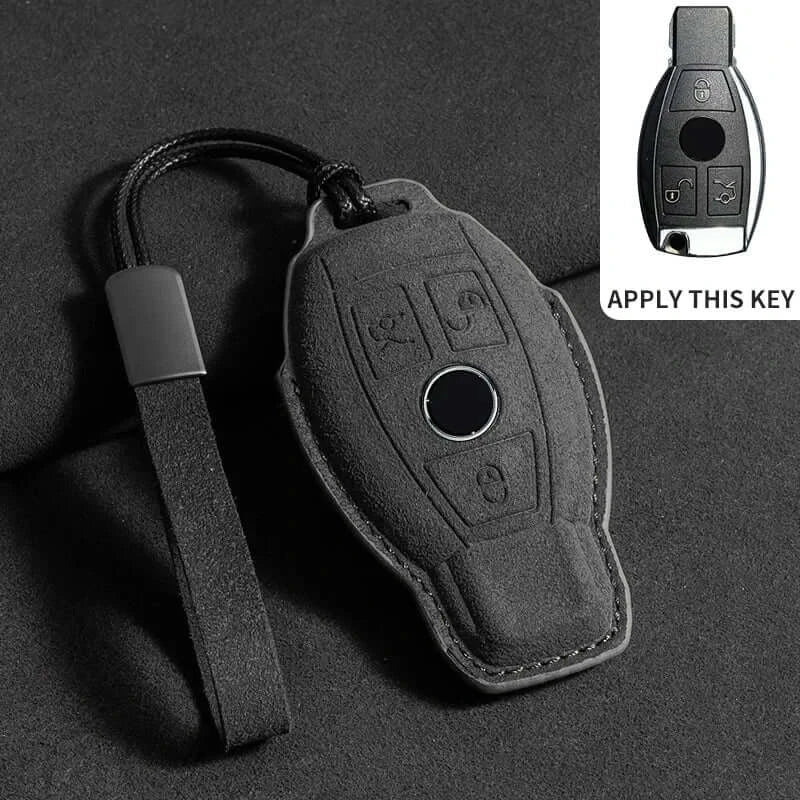 Suede leather key fob case Mercedes Benz for W213 W205 E200 E260 E300 E320 AMG CLA remote key.