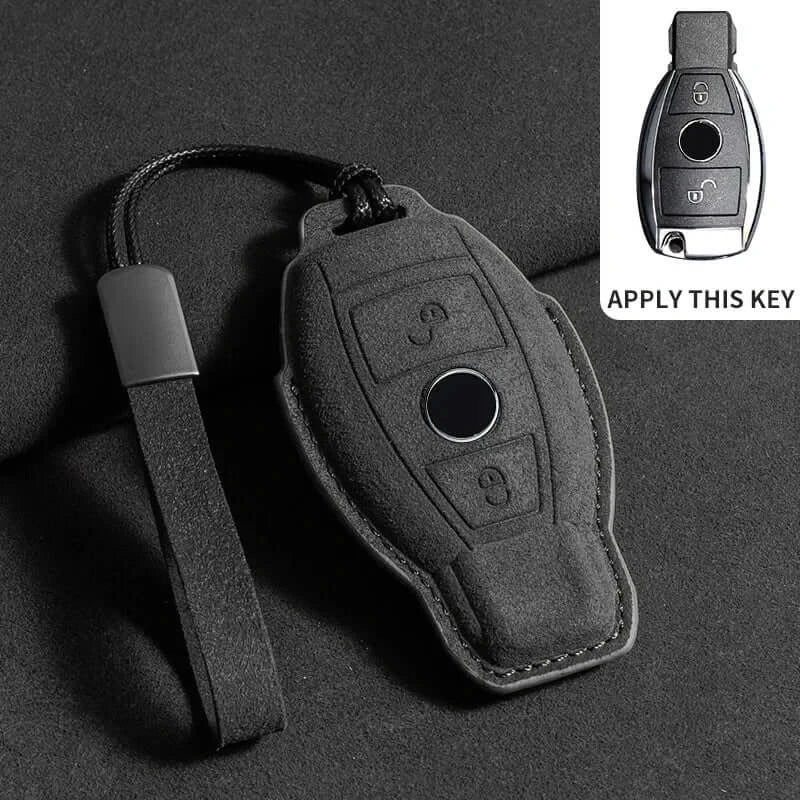 Suede leather key fob case Mercedes Benz for remote key protectors, designed for E Class and CLA models.