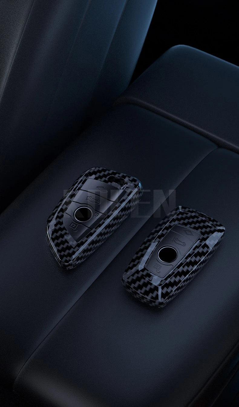 BMW Remote Key Fob Cover for Series 1-7, X1-X7: ABS Carbon Fiber Hard Shell