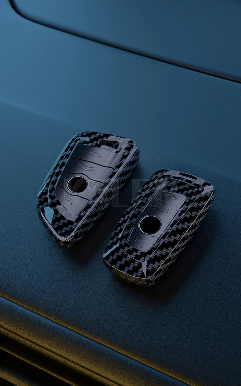 BMW Remote Key Fob Cover for Series 1-7, X1-X7: ABS Carbon Fiber Hard Shell