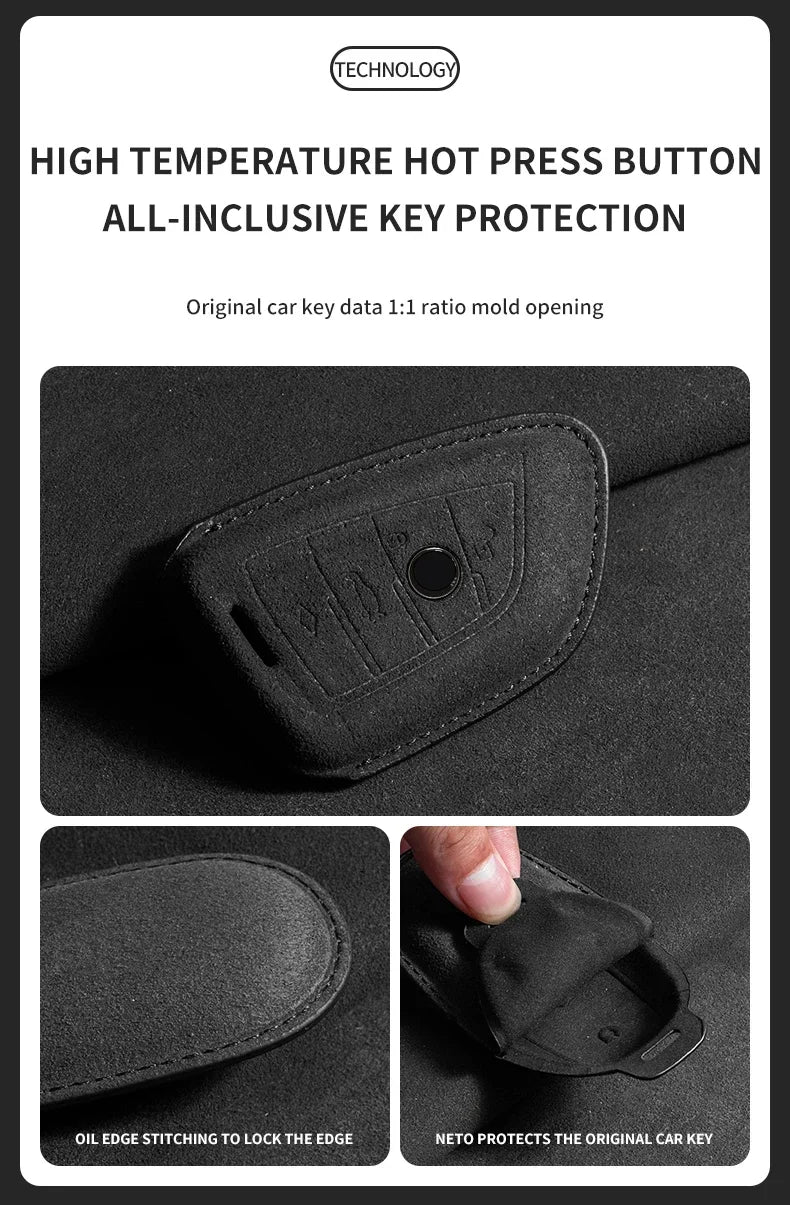 BMW Remote Key Fob Cover for Series 1-8, X1-X6: Premium Suede Leather Case