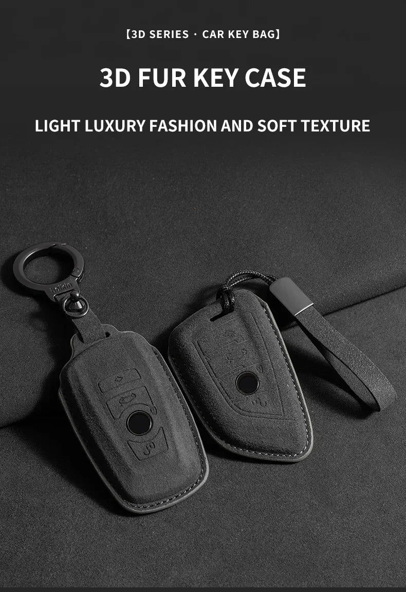 BMW Remote Key Fob Cover for Series 1-8, X1-X6: Premium Suede Leather Case