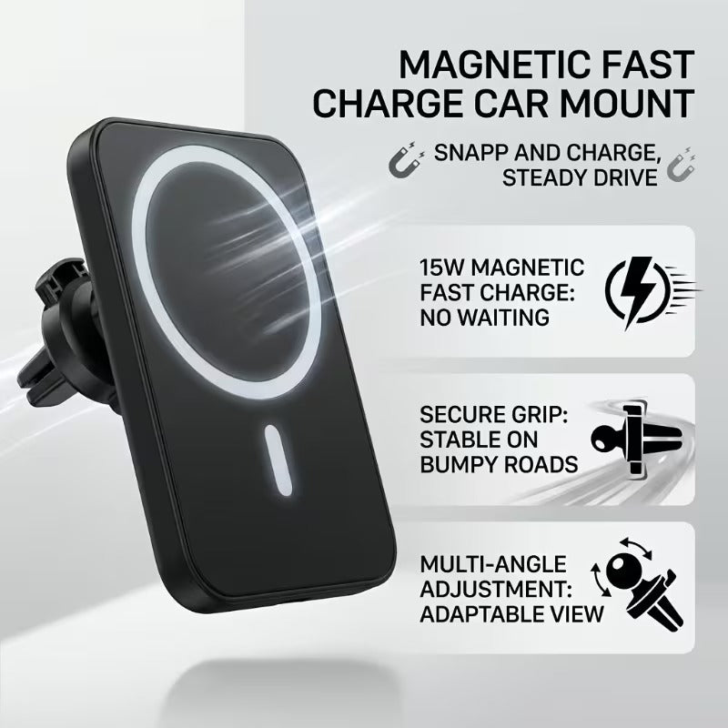 MagSafe Wireless Car Charger for iPhone 12-17 & Samsung S-Series | Ultra-Stable 15W Fast Charge