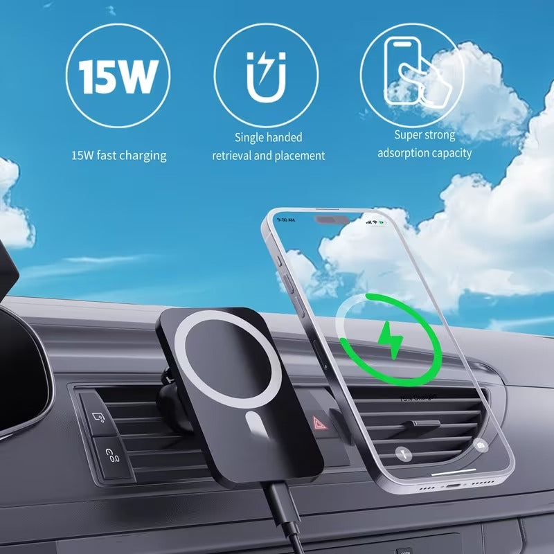 MagSafe Wireless Car Charger for iPhone 12-17 & Samsung S-Series | Ultra-Stable 15W Fast Charge